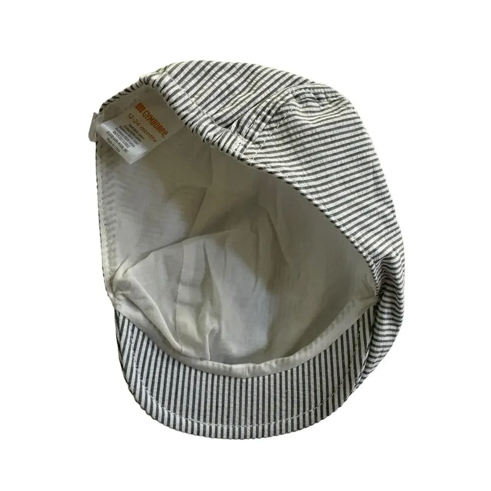 Gymboree Newsboy Hat 12 - 24 Months Gray White Striped Seersucker Hat NWT #2954